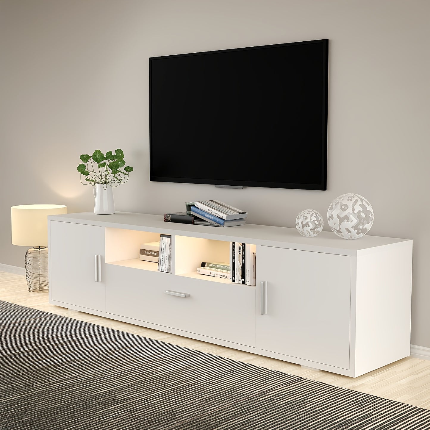 TV-Meubel – Tv-Kast – Tv-Stand – Tv-Dressoir – Mediameubel – Wit – 160 cm Breed – Dubbele Deuren & Lade