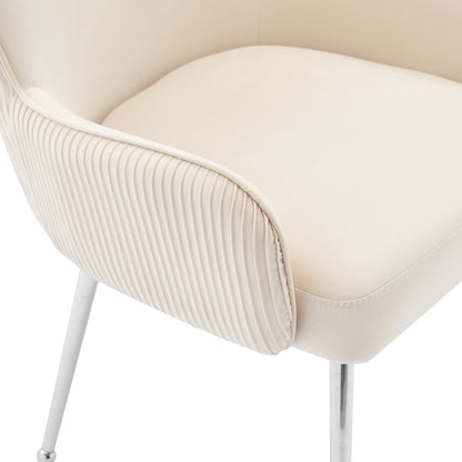 Velvet Dining Chair, Two Piece, Deluxe Model, Suitable for Living Room, Bedroom, Lounge Chair with Four Silvery Metal Legs with Armrests and Adjustable Feet, Lumbar Support Design, Beige, Bedroom Seating, Elegant Seating, Sty