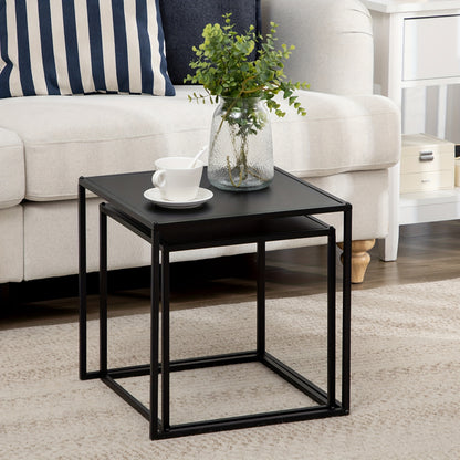 Salontafel – Koffietafel – Bijzettafel – Woonkamertafel – Tafeltje – Set Van 2 – Modern Design – Stalen Frame Zwart – 120x59x45 cm – Draagkracht 10 kg