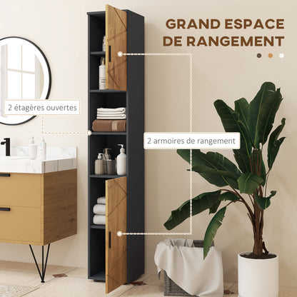 Colomnkast Badkamer – Opslagkast – Badkamerkast – Toiletkast – Badkamermeubel – Verstelbare Planken – Donkergrijs Eikenhout – 30 x 30 x 183 cm
