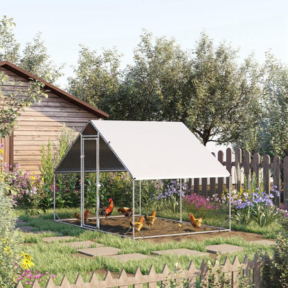 Kippenhok – Kippenren – Pluimveehok – Kippenkooi – Buitenhok – Stevige Staalconstructie – Afdekking Met Deur – 300x200x200 cm – Eenvoudige Montage