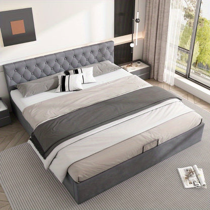 Samtpolsterbett – Tweepersoonsbed – Bed – Slaapbed – Boxspring – 180x200 cm – Gestoffeerd Met Hydraulische Opbergruimte