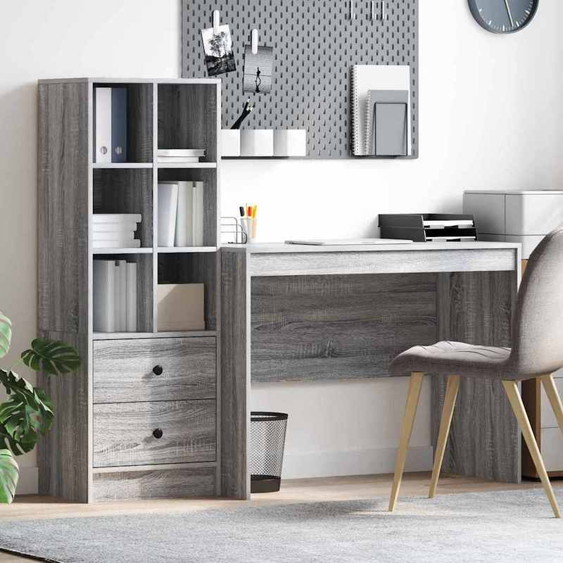 Bureau – Bureautafel – Computerbureau – Schrijftafel – Werktafel – Grijs – Eikenhout – 100 x 50 x 76 cm – Met Opberglades – Stevig En Stijlvol Design