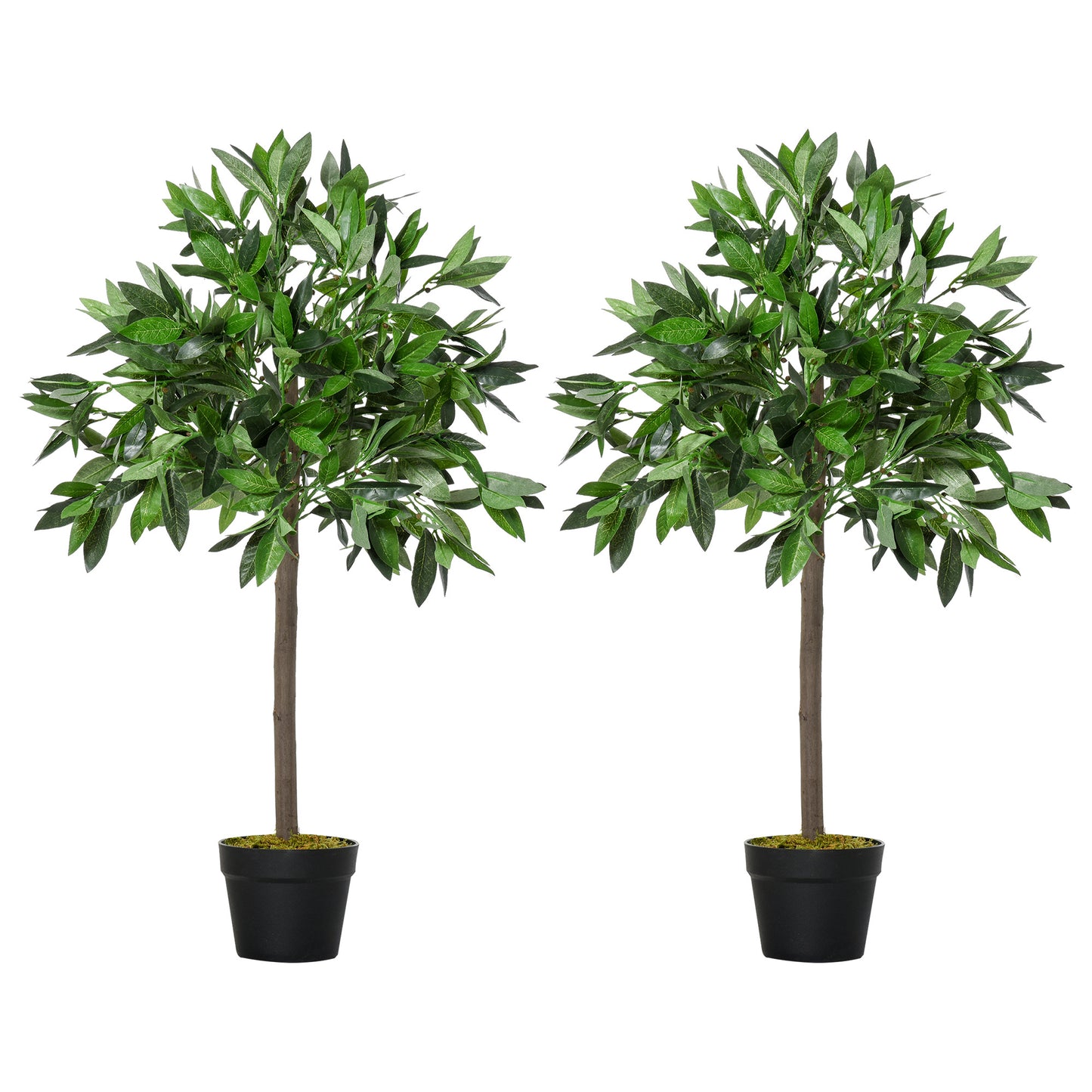 Kunstboom – Kunstlaurier – Kunstplant – Kunstplanten – Kunstbomen – Set Van 2 – 90 cm Hoog – Cement Pot – Voor Binnen En Buiten – Onderhoudsvrij – Groen
