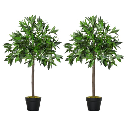 Kunstboom – Kunstlaurier – Kunstplant – Kunstplanten – Kunstbomen – Set Van 2 – 90 cm Hoog – Cement Pot – Voor Binnen En Buiten – Onderhoudsvrij – Groen