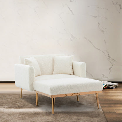 Fauteuil – Verstelbare Fauteuil – Relaxfauteuil – Inklapbare Stoel – Slaapstoel – Wit Teddy Bekleding – Draagkracht 220 kg – 3-standen Rugleuning
