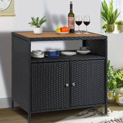 Bartafel Buiten – Barmeubel – Terrastafel – Buitentafel – Opbergkast – Weerbestendig Harsrotan – Afsluitbare Deuren – Stevig IJzeren Frame – Zwart Bruin
