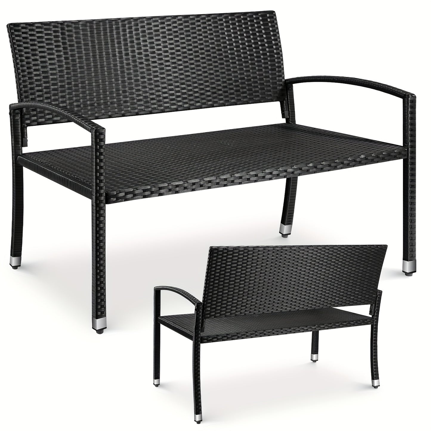 Garden Bench with Rattan, Weather-resistant Wicker Bench, 122x62x90cm, 2-seater Garden Bench, Balcony Bench, Load Capacity 320kg, Comfortable Garden Furniture Bench, Park Bench, Double-sided Rattan Bench