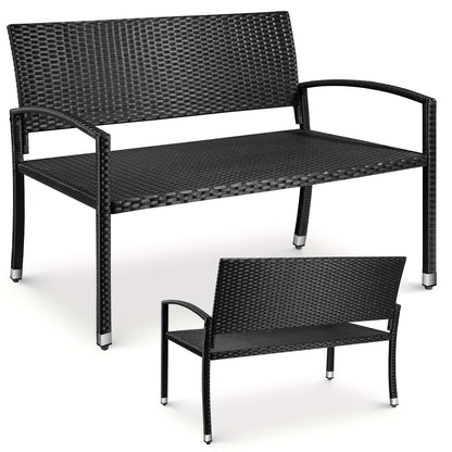 Garden Bench with Rattan, Weather-resistant Wicker Bench, 122x62x90cm, 2-seater Garden Bench, Balcony Bench, Load Capacity 320kg, Comfortable Garden Furniture Bench, Park Bench, Double-sided Rattan Bench
