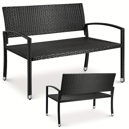 Garden Bench with Rattan, Weather-resistant Wicker Bench, 122x62x90cm, 2-seater Garden Bench, Balcony Bench, Load Capacity 320kg, Comfortable Garden Furniture Bench, Park Bench, Double-sided Rattan Bench