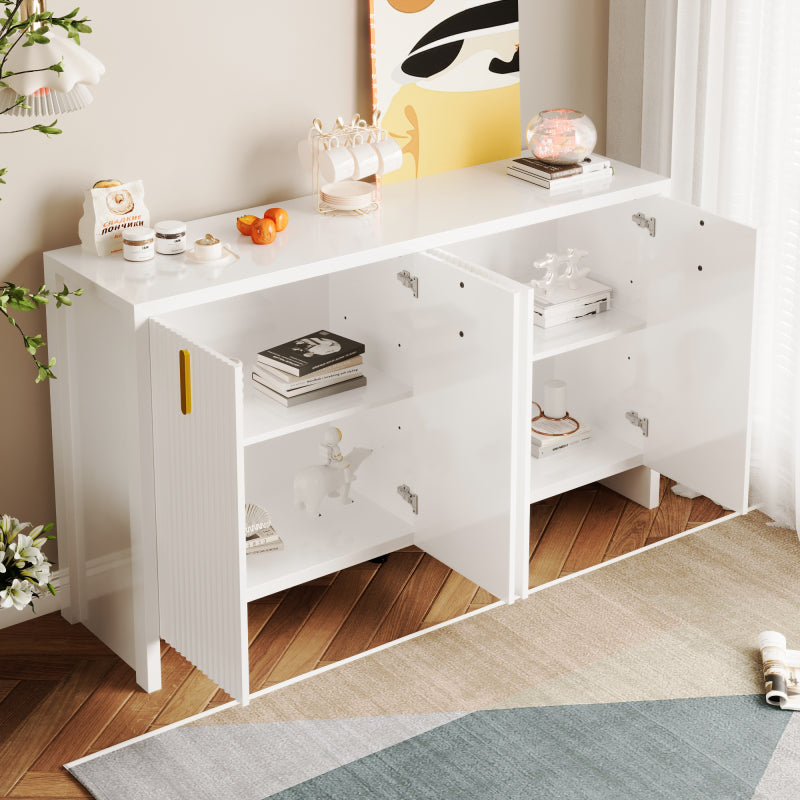 Sideboard – Buffetkast – Opbergkast – Dressoir – Kast – Wit – Spaanplaat – Verstelbare Planken – Gouden Handgrepen – 140x80x38 cm – Duurzaam & Elegant Ontwerp