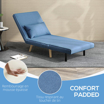3-in-1 Fauteuil – Slaapstoel – Relaxstoel – Zetel – Loungestoel – Verstelbare Rugleuning 5 standen – Ademend Linnenstof Blauw