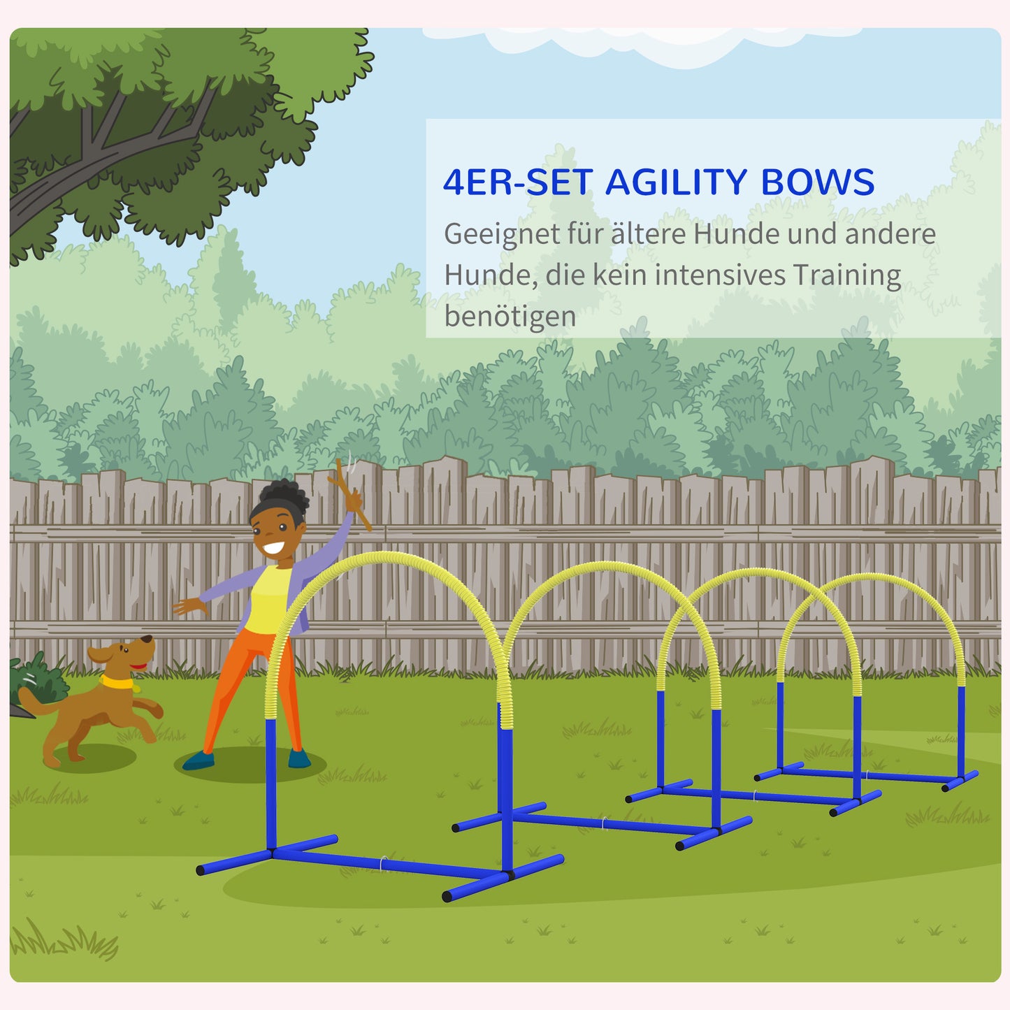 Agility Set Honden – Hondentraining – Behendigheidsset – Trainingsparcours – Agility Hindernissen – Blauw-Geel – 4 Boogbogen – Inclusief Draagtas – Compacte Afmetingen 88x64x95 cm