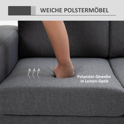 3-zitsbank – sofa – zitbank – loveseat – tweezitsbank – donkergrijs – linnen-look stof – royaal formaat 200 x 82 x 78 cm