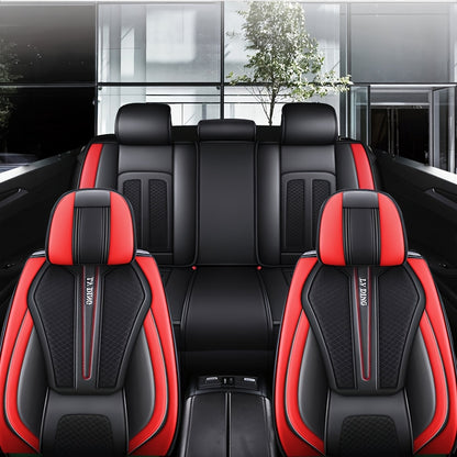 5-seater Luxury Car Seat Cover Faux Leather With 2 Headrest Waist Pillow Suitable For Most Cars SUV Truck Airbags Compatible With Waterproof Breathable