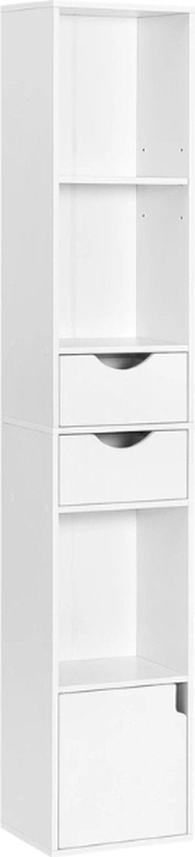 Luxe Opbergkast - Boekenkast - Opberg Kast - Wandkast - 6 Planken - 2 Lades - Hout - Wit - QUORE