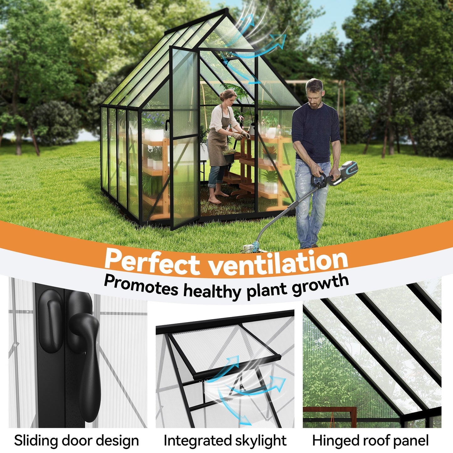 Aluminium Kas – Serre – Kweekkas – Tuinkas – Groentekas – 6x8 ft (230x180x195 cm) – 4 mm Polycarbonaat Panelen – Weerbestendig Met Verstelbaar Ventilatieraam