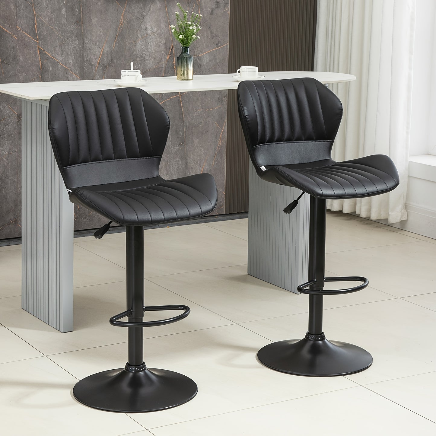 Barkruk – Barstoel – Keukenstoel – Statafelkruk – Barstoelen – Verstelbaar 90-110 cm – 360° Draaibaar Met Imitatieleer Rugleuning