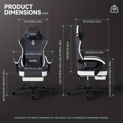 Gamingstoel – Gamestoel – Gaming Chair – Game Stoel – Bureaustoel – Ergonomisch Design – Verstelbare Hoogte & Rugleuning – Voetsteun & Lendensteun – Zwart/Wit