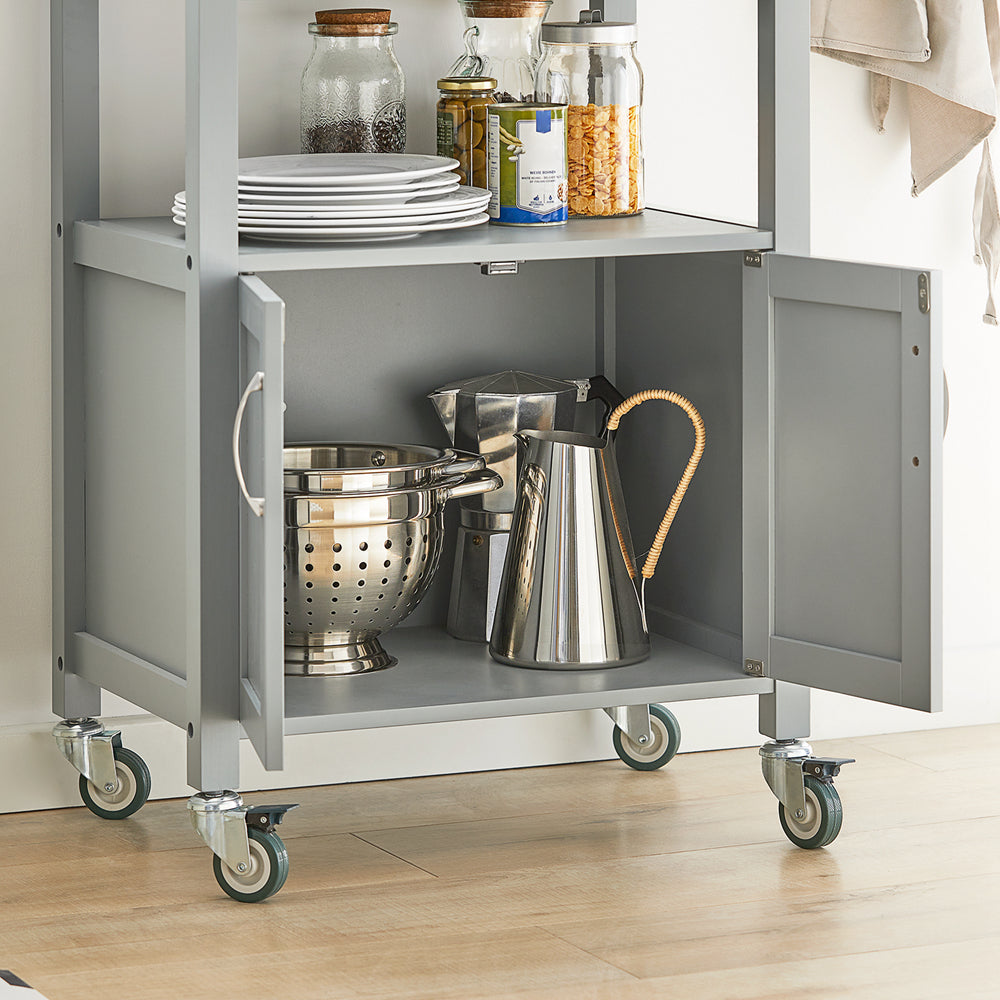 Keukentrolley – Serveerwagen – Keukenwagen – Opbergtrolley – Rolwagen – MDF Met RVS Werkblad – Compact 60x92x44 cm – Lichtgrijs