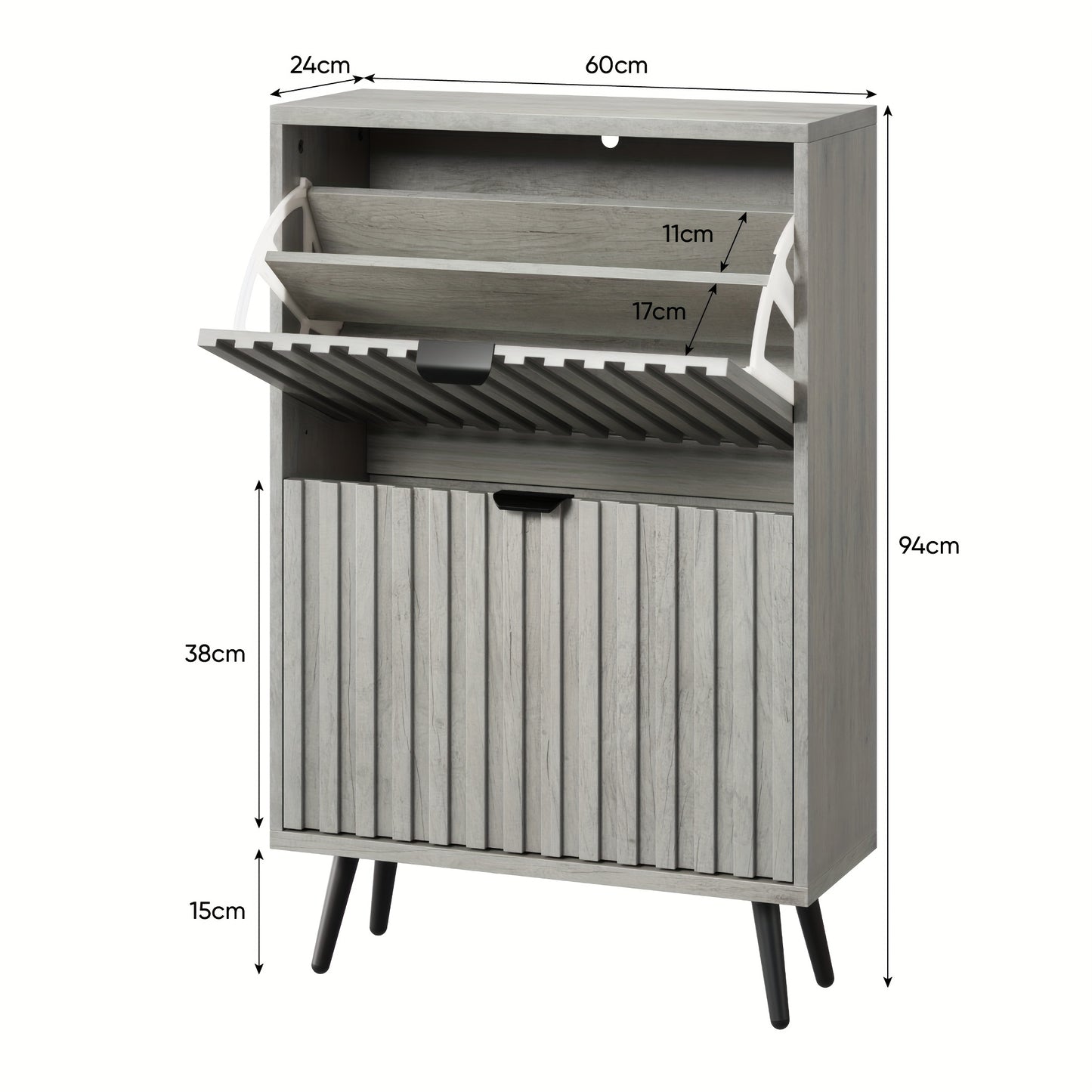 Schoenenkast – Schoenenrek – Schoenenopberger – Schoenenmeubel – Schoenenbank – Modern Design – 60 cm Breed – Grijs – Met 2 Dubbele Lades – Ruimtebesparend – Vrijstaand