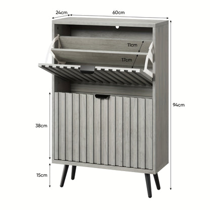 Schoenenkast – Schoenenrek – Schoenenopberger – Schoenenmeubel – Schoenenbank – Modern Design – 60 cm Breed – Grijs – Met 2 Dubbele Lades – Ruimtebesparend – Vrijstaand