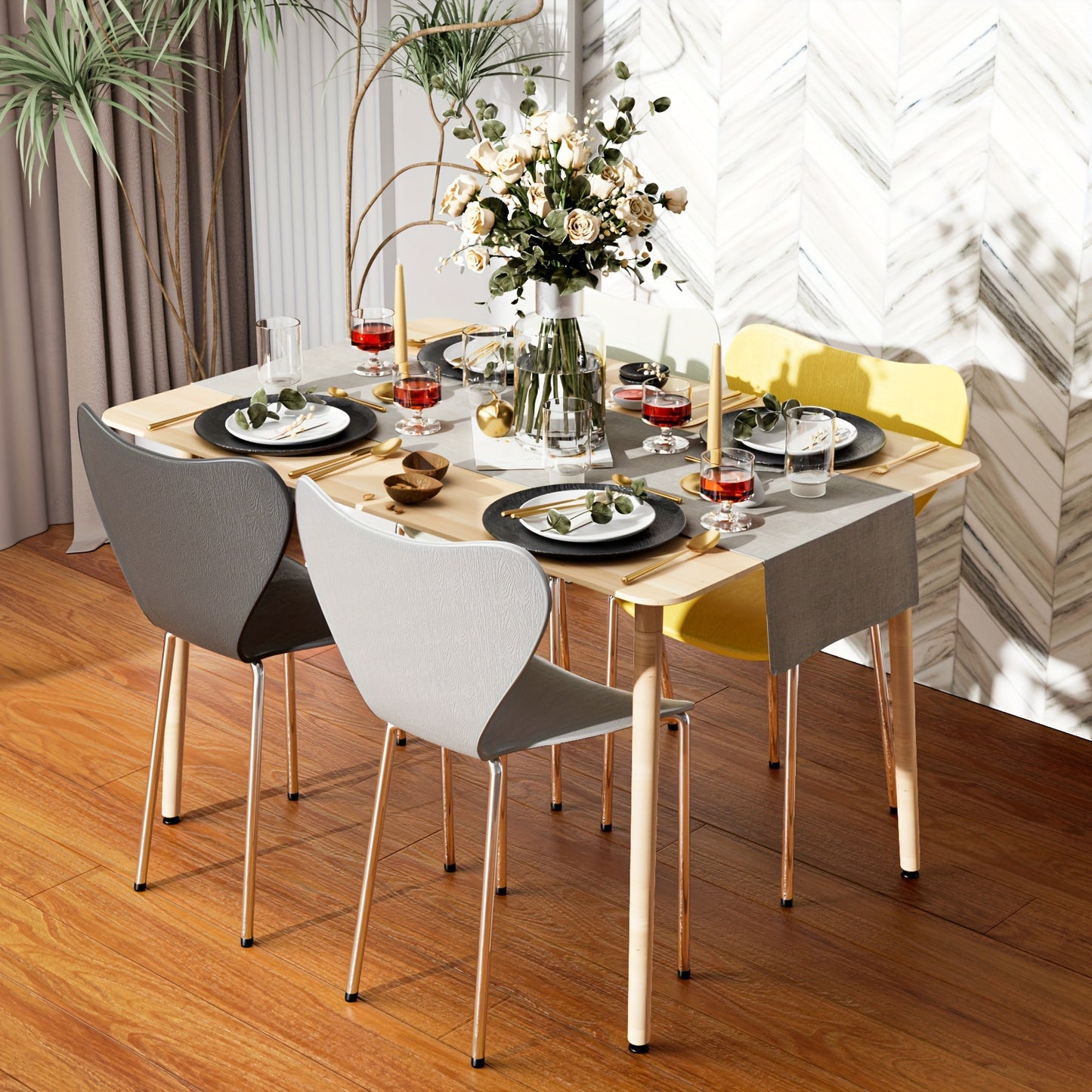 Set van 4 Scandinavische Stoelen – Eetkamerstoelen met Plastic Rugleuning en Metalen Poten – Geschikt voor Keuken, Woonkamer, Kantoor of Vergaderruimte