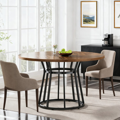 Eettafel – Ronde Tafel – Keukentafel – Dinertafel – Tafel – 120 cm Diameter – Krasbestendig Spaanplaat Blad – Stabiel Metalen Onderstel Bruin