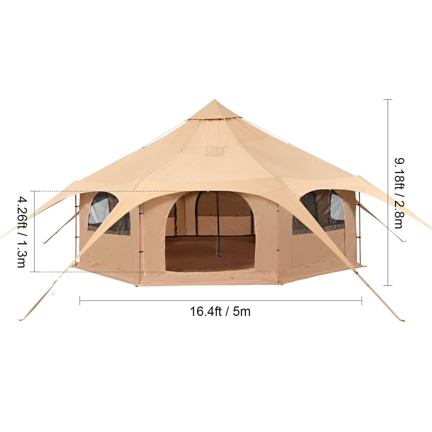 Belltent – Canvas Tent – Tipitent – Kampeertent – Yurt Tent – 5 Meter Diameter – Ademend TC Canvas – Inclusief Kachelaansluiting
