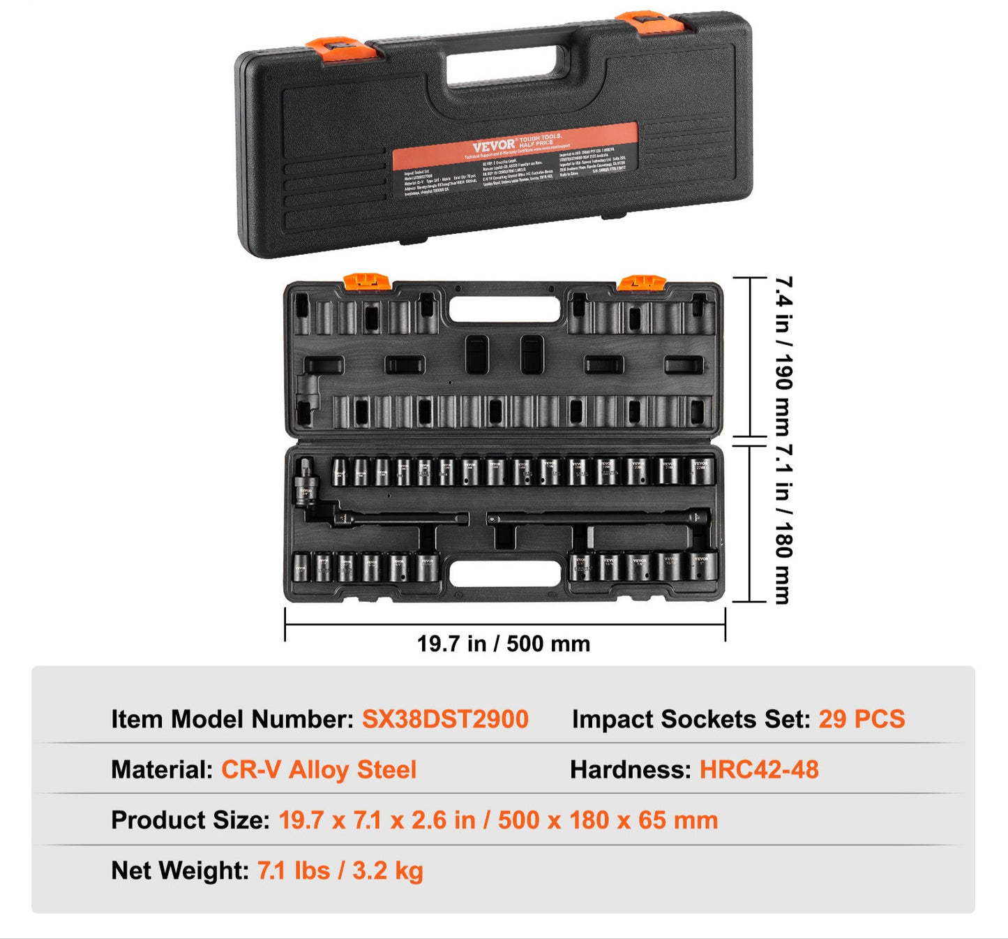 Slagmoersleutel Doppen Set – Slagmoersleutel Bits – Ratelsleutel Set – Sockets Gereedschap – 6-Punts Ontwerp – 29-Delig Met Metalen Opbergtrolley – Duurzaam Gelegeerd Staal