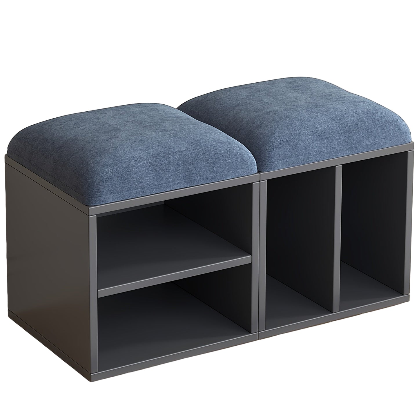 Schoenenbank – Schoenenkastje – Schoenenopberger – Schoenmeubel – Schoenenrek – Hout en Kunststof – Comfortabele Zitting – Compact & Ruimtebesparend - Grijsblauw
