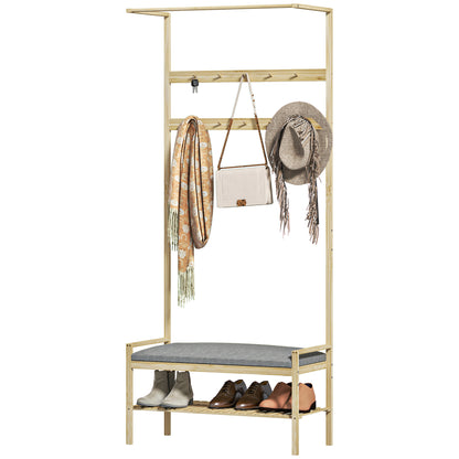 Kapstok – Wandkapstok – Schoenenrek – Garderobe – Halmeubel – Met Bamboe En Kunstleer – 10 Haken En Verborgen Opbergruimte