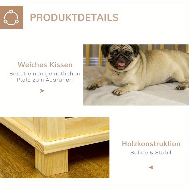 Houten Hondenmand – Hondenhuisje – Huisdierbed – Hondenkussen – Hondenbench – Natuurlijk Hout – Ruim Interieur – Ventilatierooster & Afneembare Tray