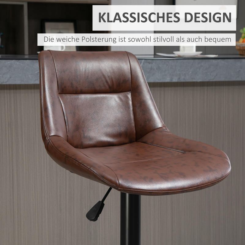 Set of 2 bar stools, height-adjustable, including footrest, 46.5cm x 50cm x 108cm, black + brown,  Vintage Aesthetic, Classic Design, Heightadjustable Stools, Swivel Stools, Bar Owners, Apartment Dwellers