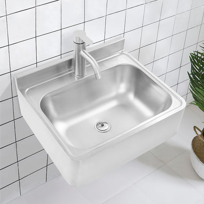 Heavy-Duty 304 Stainless Steel Wall-Mounted Sink with Faucet - Large Capacity Deep Basin (42.93x28.96x12.95cm), 180° Rotatable Hot/Cold Water Tap, Space-Saving Design for RV,, Bar, Boat - Commercial/Residential Use (Drainpip