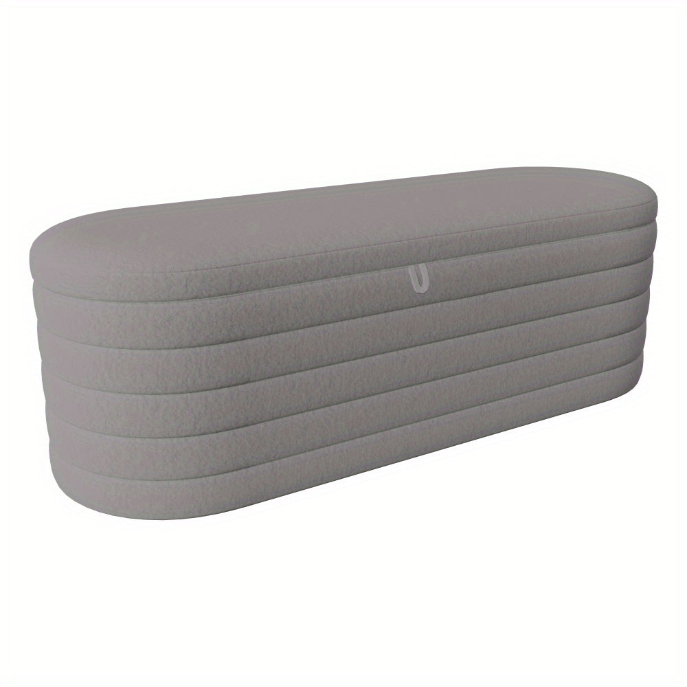 Poef Met Opbergruimte – Opbergpoef – Voetenbank – Hocker – Zitkist – Groot 120x40 cm – Zachte Teddy Fleece Bekleding – Grijs