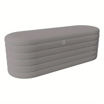 Poef Met Opbergruimte – Opbergpoef – Voetenbank – Hocker – Zitkist – Groot 120x40 cm – Zachte Teddy Fleece Bekleding – Grijs