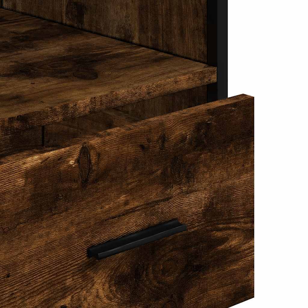 Badkamerkast – Badkamermeubel – Kolomkast – Wastafelonderkast – Badmeubel – Compact Ontwerp – Donkerbruin Eikenlook Met Zwart Metalen Frame