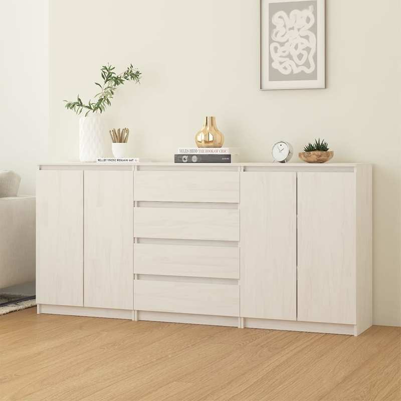 Set van 3 Witte Side Cabinets – Opbergkastjes – Display Cabinets – Kastjes – Multi-Pack Kastjes – Massief Grenenhout – Ruimtebesparend Ontwerp – Modern Strak Design