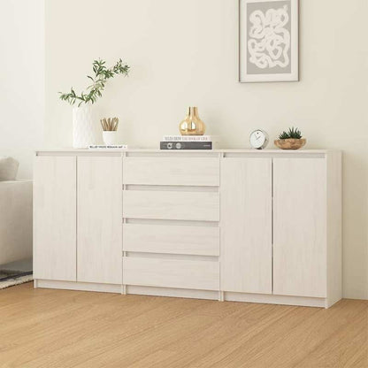 Set van 3 Witte Side Cabinets – Opbergkastjes – Display Cabinets – Kastjes – Multi-Pack Kastjes – Massief Grenenhout – Ruimtebesparend Ontwerp – Modern Strak Design