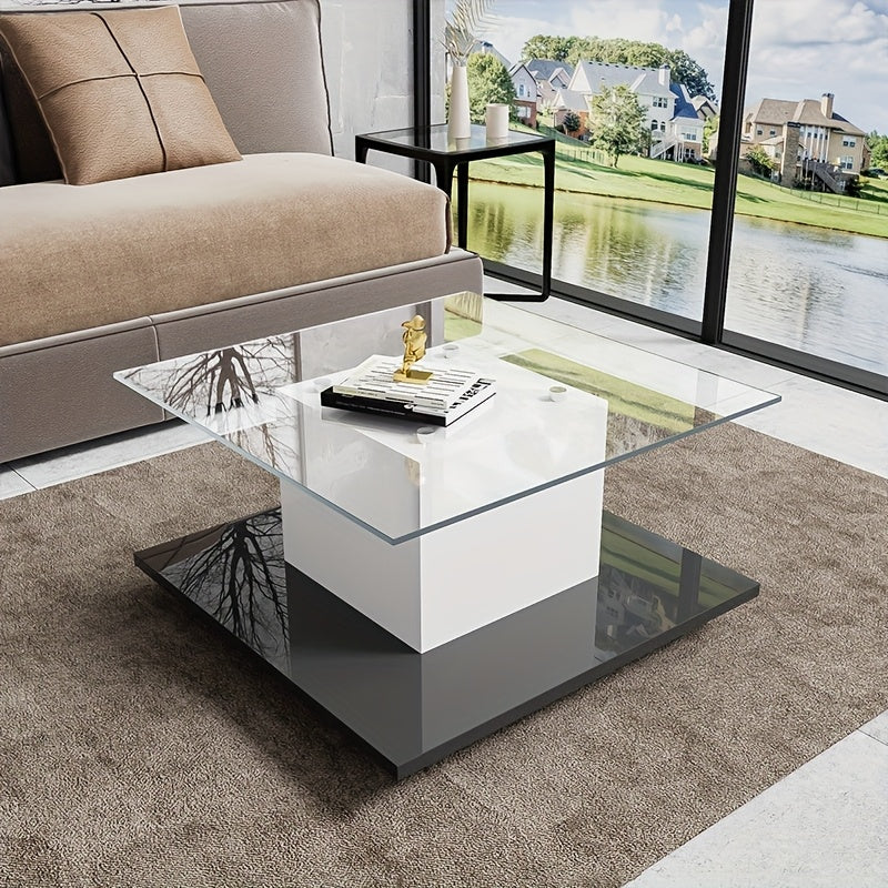 Koffietafel – Salontafel – Bijzettafel – Tafel – Glazen Tafel – Geharde Glazen Blad – Verrijdbaar Met Wieltjes – 80x80x40 cm Hoog