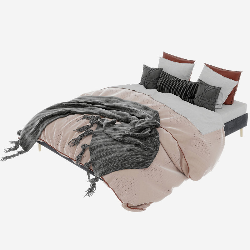 Bedframe – Tweepersoonsbed – Platformbed – Gestoffeerd Bed – Slaapbank – Grijze Dutch Velvet Bekleding – Stevig Metalen Frame – Geschikt Voor Matras 160x200 cm