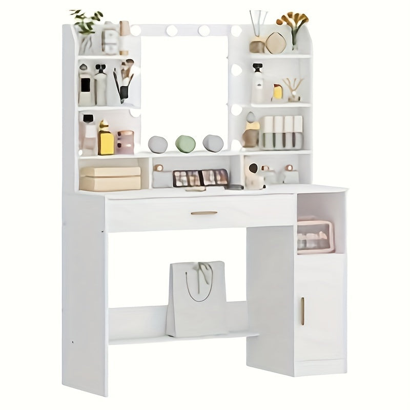 Kaptafel – Make-uptafel – Schminktafel – Dressing Table – Schoonheidstafel – Wit – Grote Tafelblad – Instelbare Verlichting
