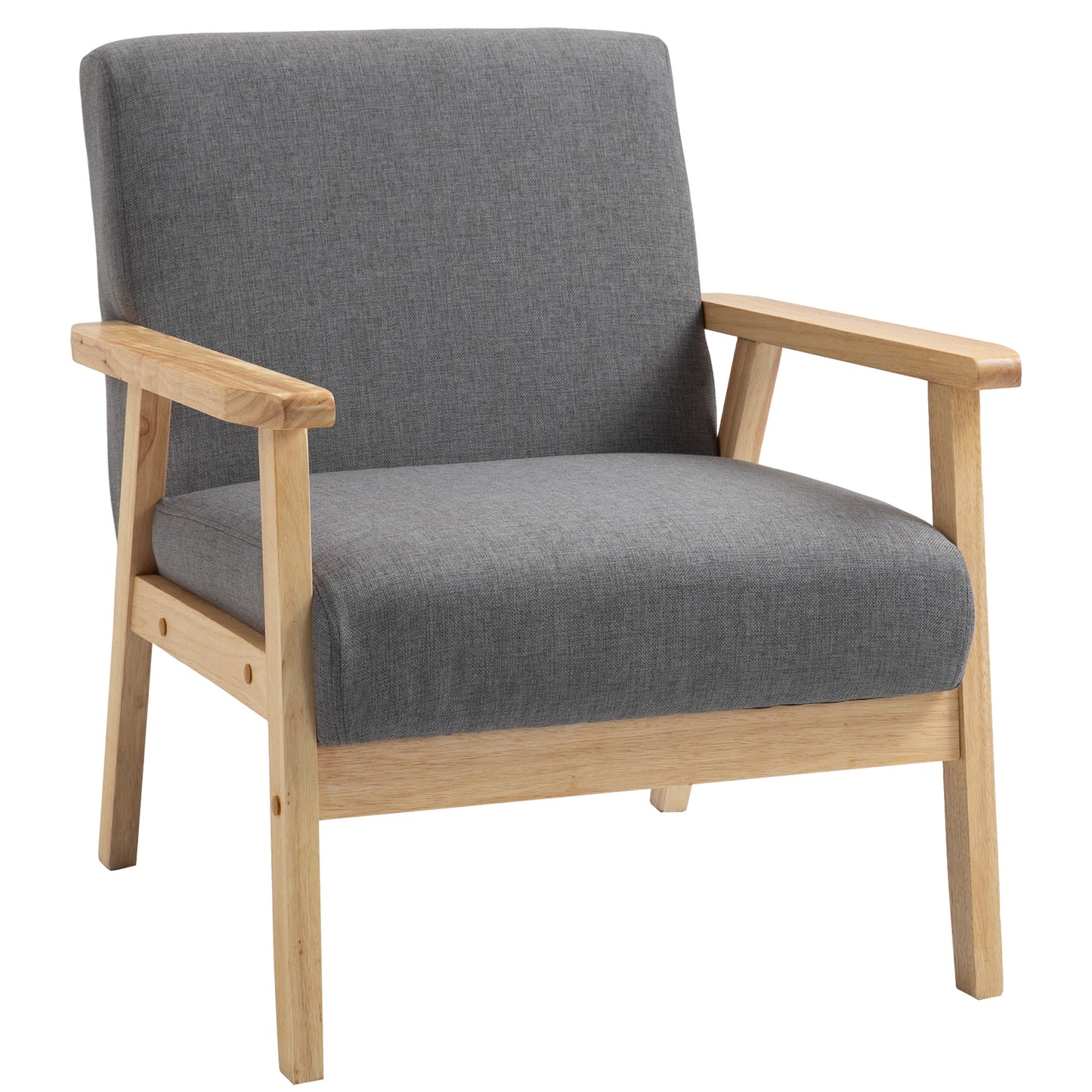 Stoel – Accentstoel – Fauteuil – Zithoekstoel – Lounge Stoel – Scandinavisch Design – Massief Houten Frame – Linnenlook Grijs – 64x70x72 cm