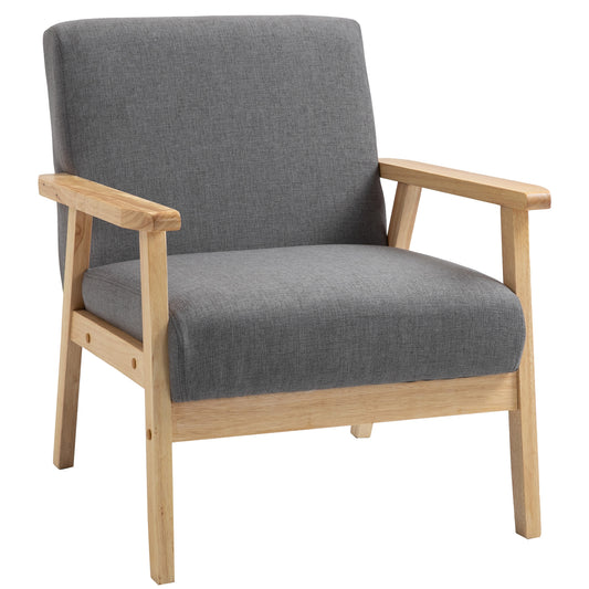 Stoel – Accentstoel – Fauteuil – Zithoekstoel – Lounge Stoel – Scandinavisch Design – Massief Houten Frame – Linnenlook Grijs – 64x70x72 cm