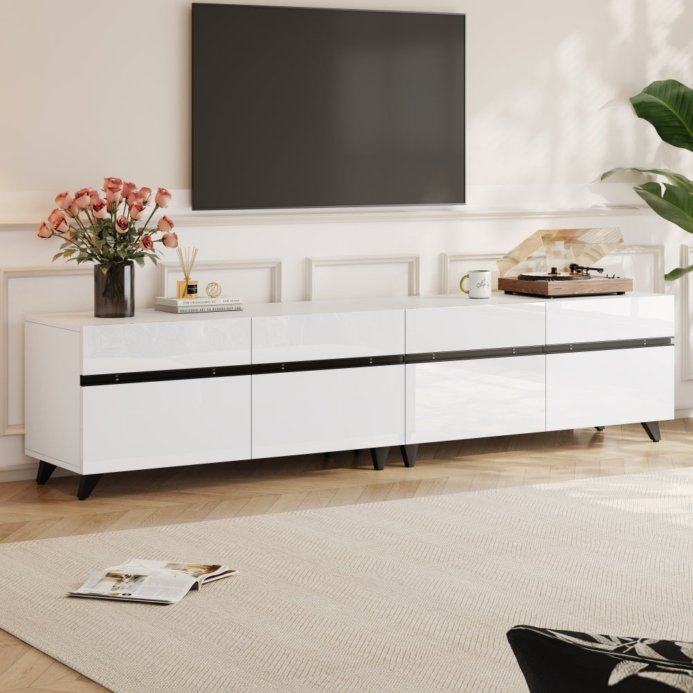 TV-meubel – TV-kast – Lowboard – Entertainmentmeubel – Tv-dressoir – Hoogglans Wit – 180x40x49 cm – 4 Kasten Met Verstelbare Planken