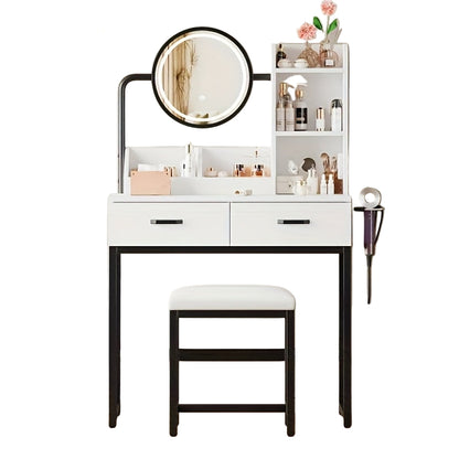 Kaptafel – Make-up Tafel – Dressingtafel – Cosmeticatafel – Opmaaktafel – Wit – Ruime Spiegel – Duurzame Bamboe Constructie