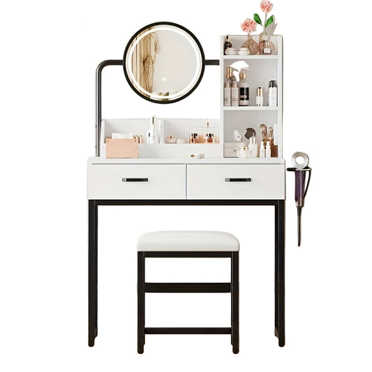Kaptafel – Make-up Tafel – Dressingtafel – Cosmeticatafel – Opmaaktafel – Wit – Ruime Spiegel – Duurzame Bamboe Constructie