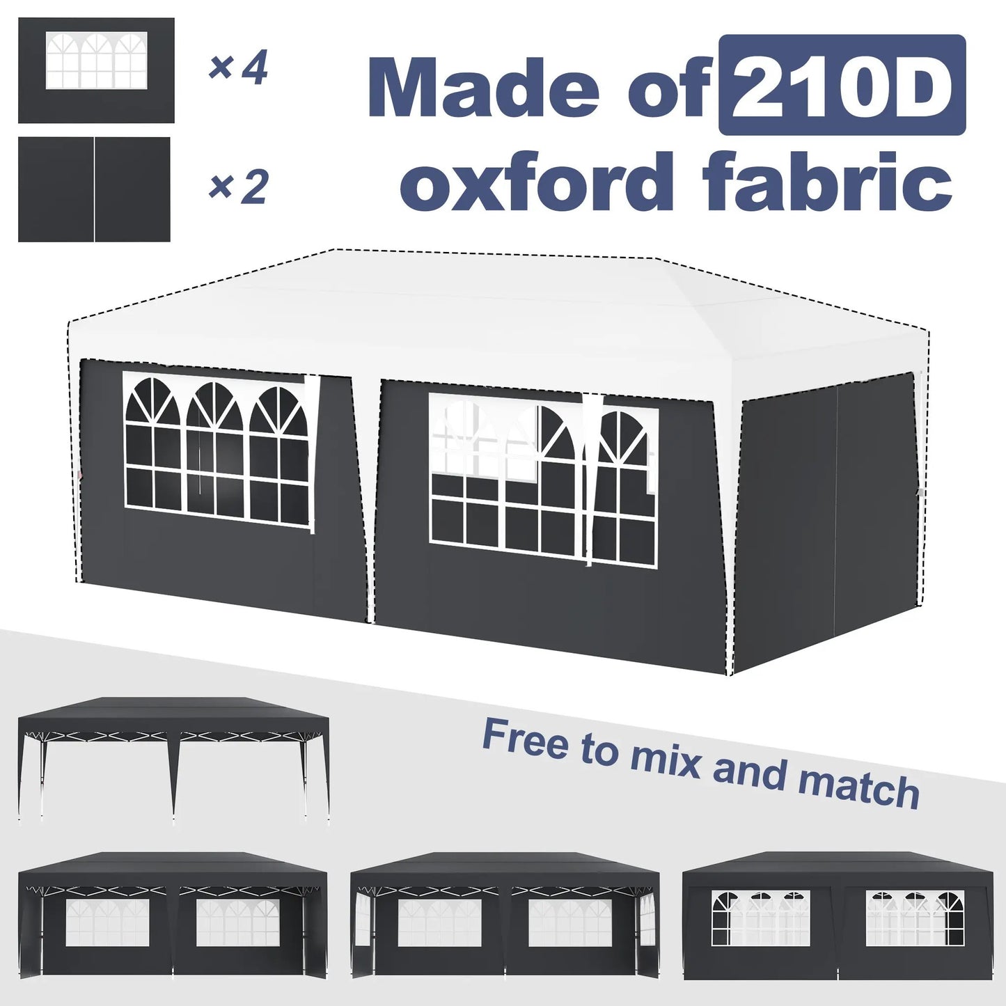 3Mx6m Vouwpaviljoen – Opvouwbare Partytent – Tuinpaviljoen – Eventtent – Tuintent – Verstelbare Hoogte 2,44-2,64m – 4 Zijwanden Met Rits