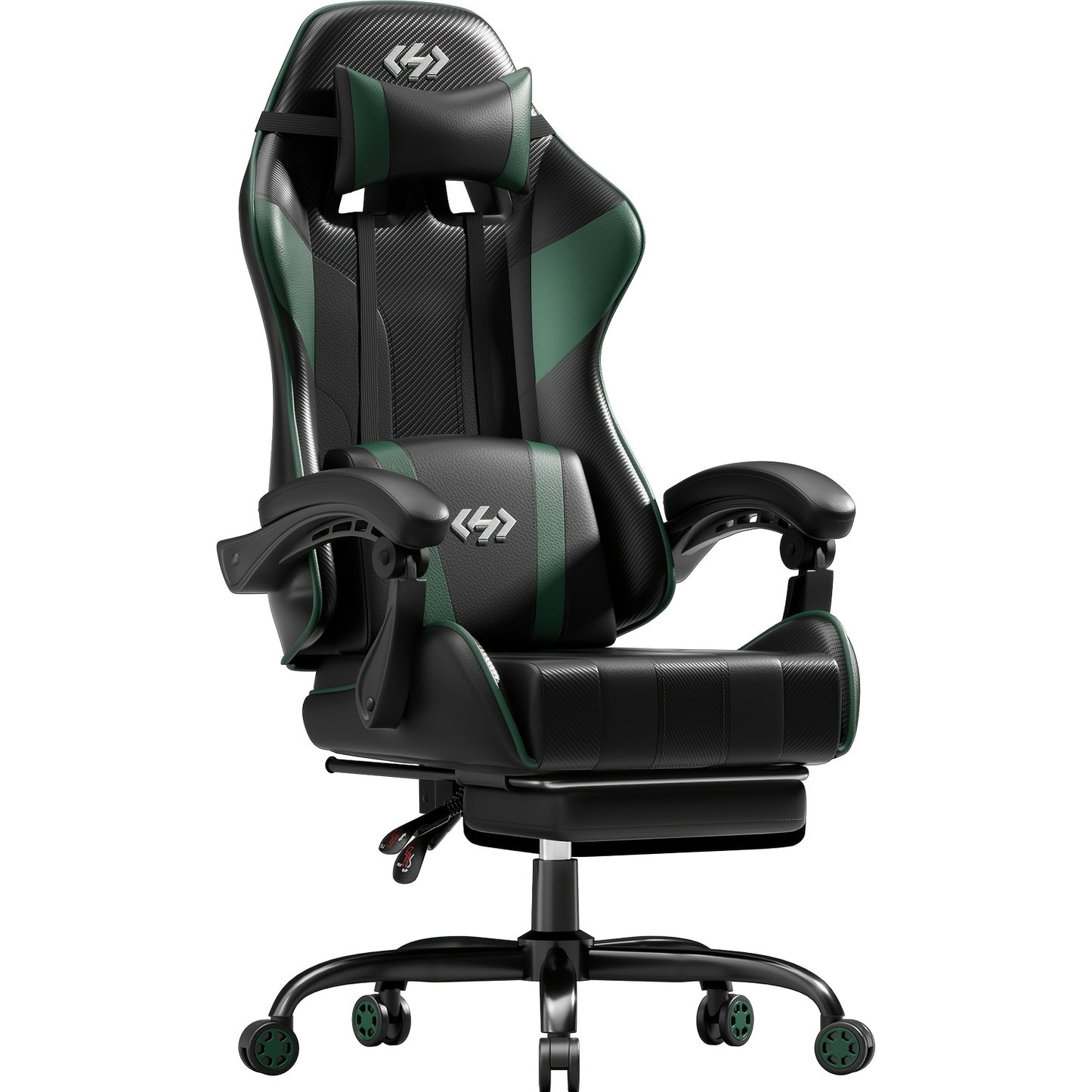 Gamingstoel – Gamestoel – Gaming Chair – Bureaustoel – Racestoel – Verstelbare Rugleuning 90°-135° – Voetensteun Met Pocketveren Kussen – Ergonomisch – Max. 150 kg Belastbaar – PU-leer Zwart/Groen
